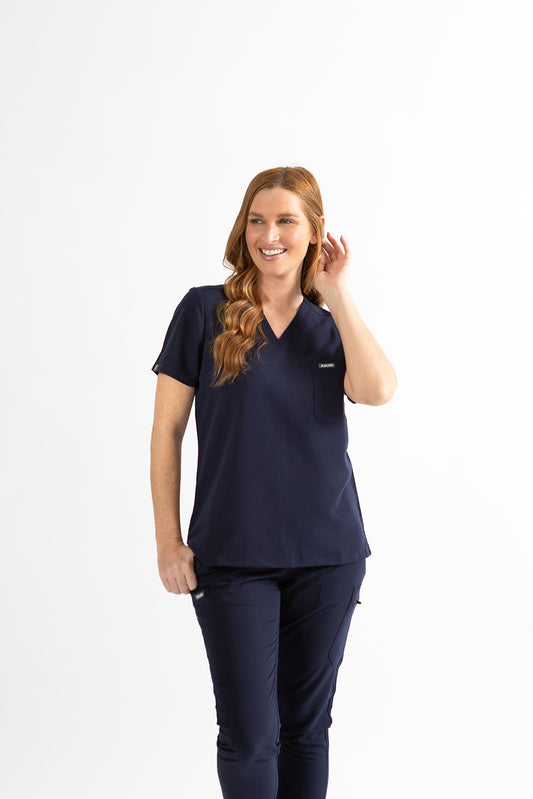 SUPER-SOFT CHEST-POCKETS WOMEN'S SCRUB TOP (NAVY)