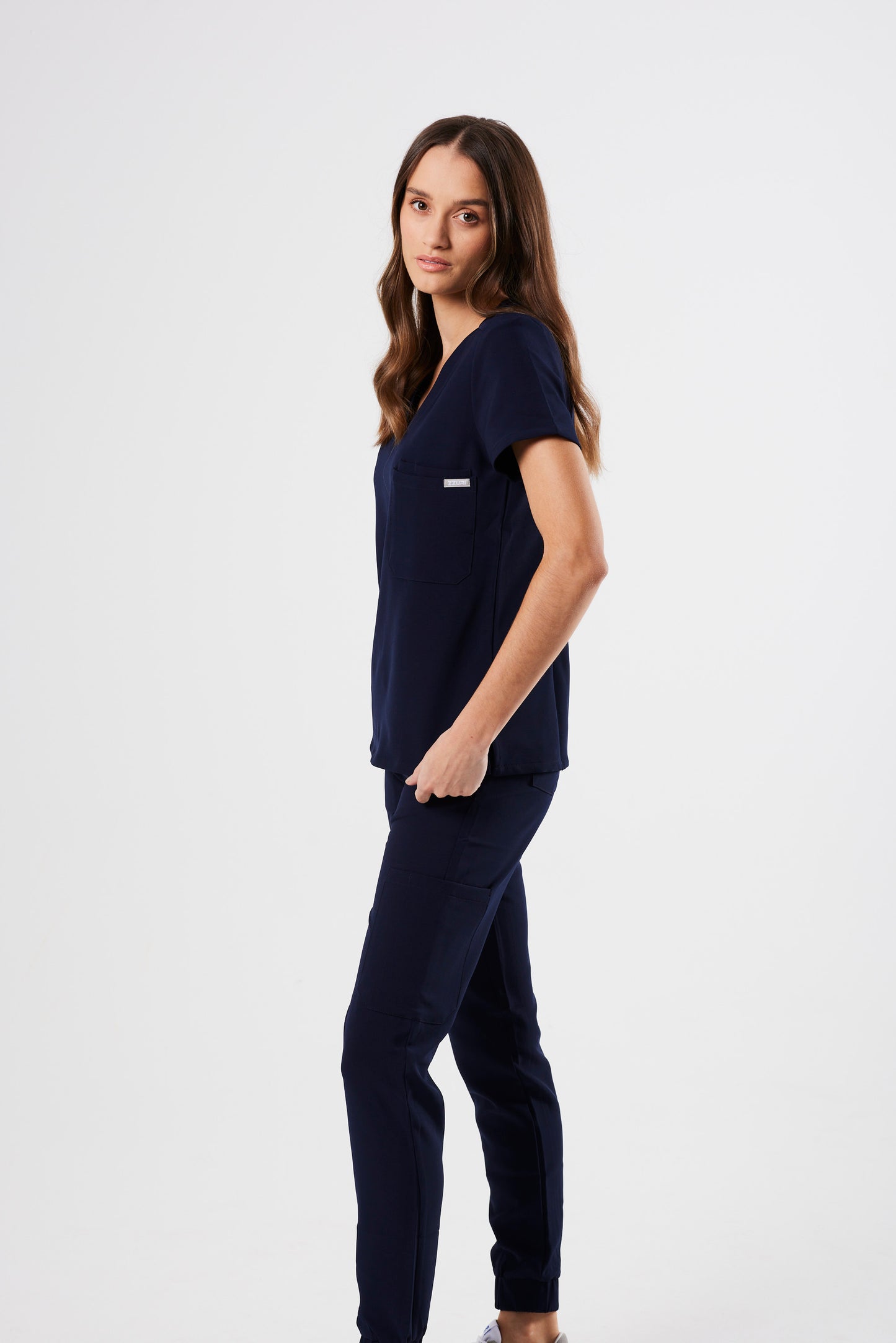 FLEX ONE-POCKET WOMEN'S SCRUB TOP (NAVY)