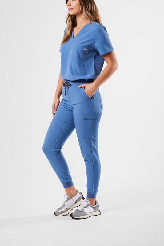 CLASSIC HIGH WAISTED JOGGER WOMEN'S SCRUB PANTS (CEIL BLUE)