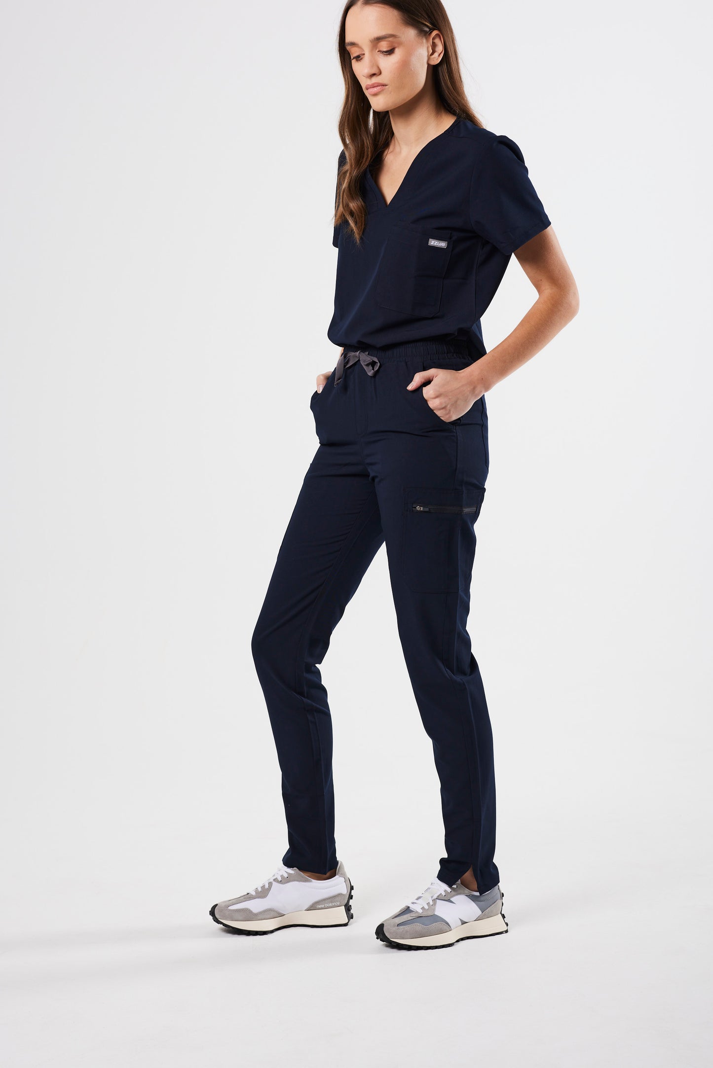 CLASSIC HIGH WAISTED SKINNY STRAIGHT LEG WOMEN'S SCRUB PANTS (NAVY)