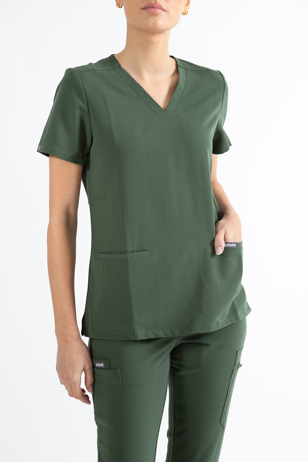 SUPER-SOFT THREE POCKET WOMEN'S SCRUB TOP (KHAKI GREEN)