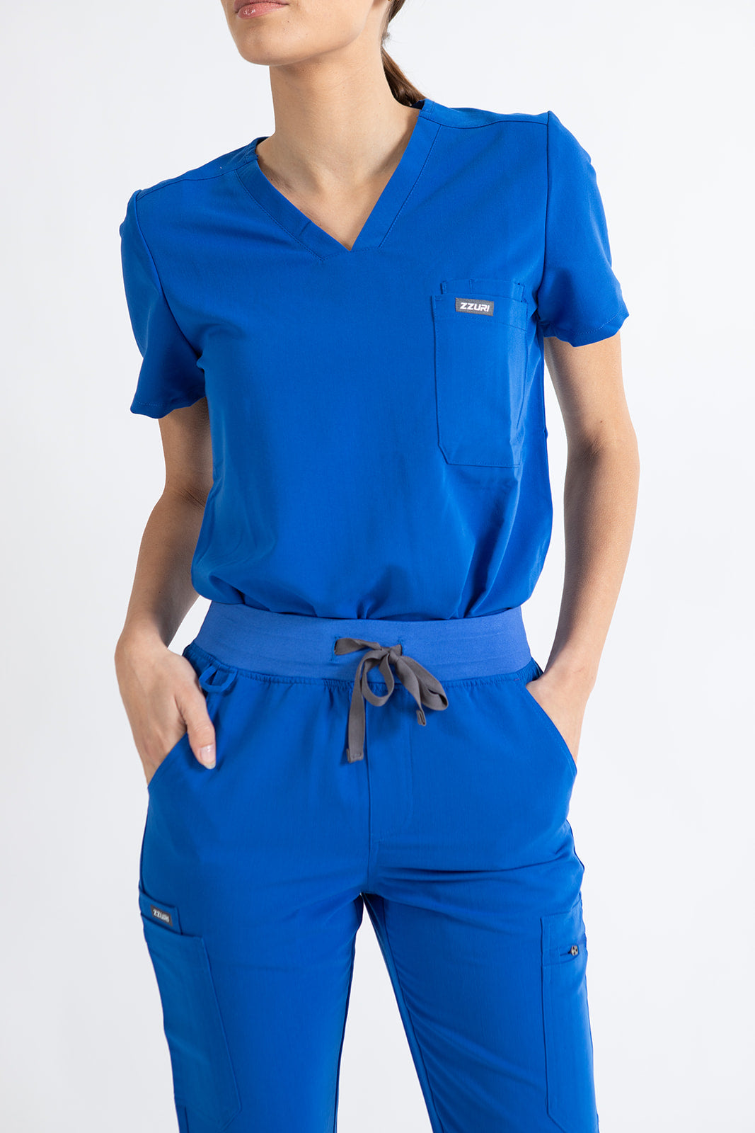 SUPER-SOFT CHEST-POCKETS WOMEN'S SCRUB TOP (ROYAL BLUE)