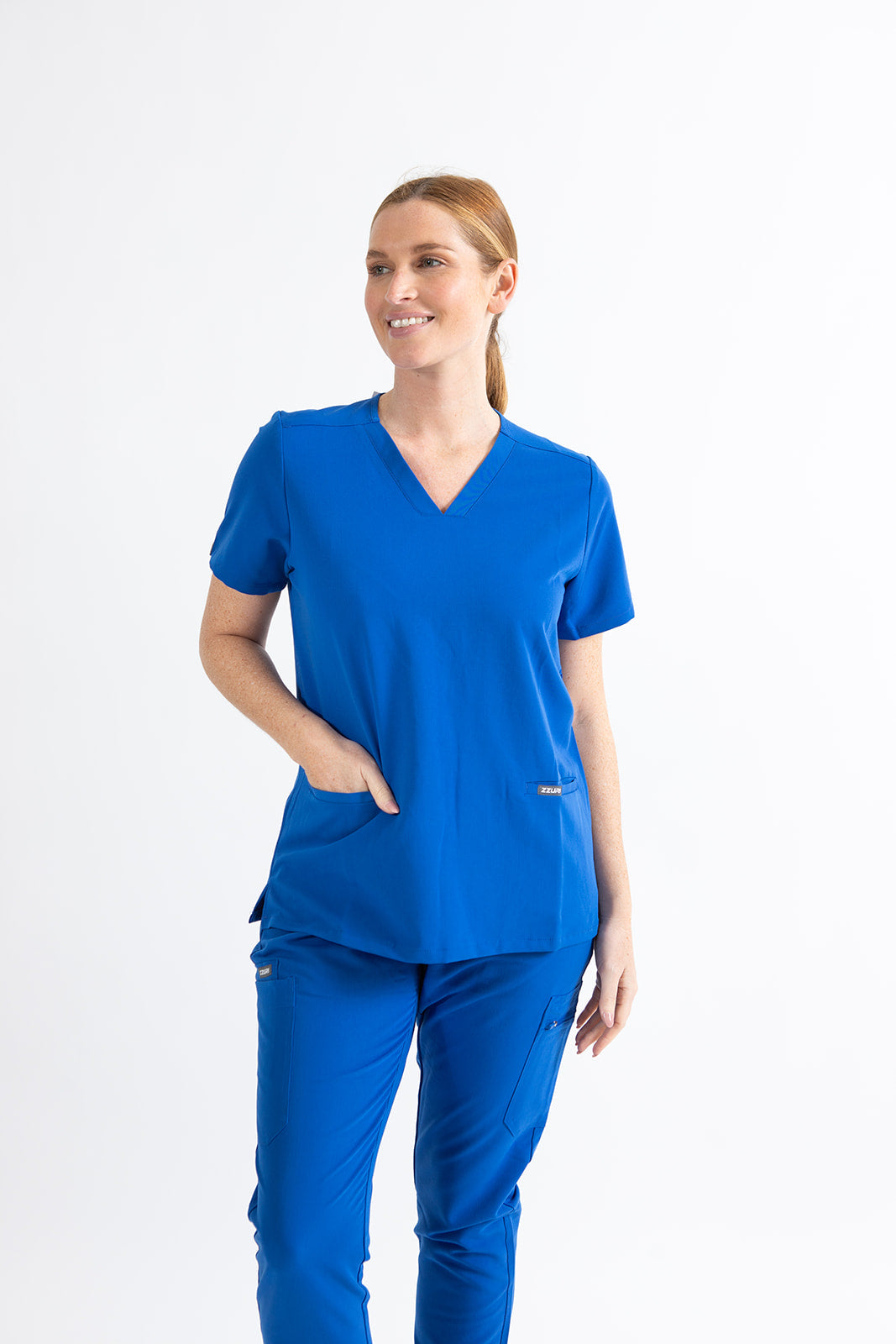 SUPER-SOFT THREE POCKET WOMEN'S SCRUB TOP (ROYAL BLUE)