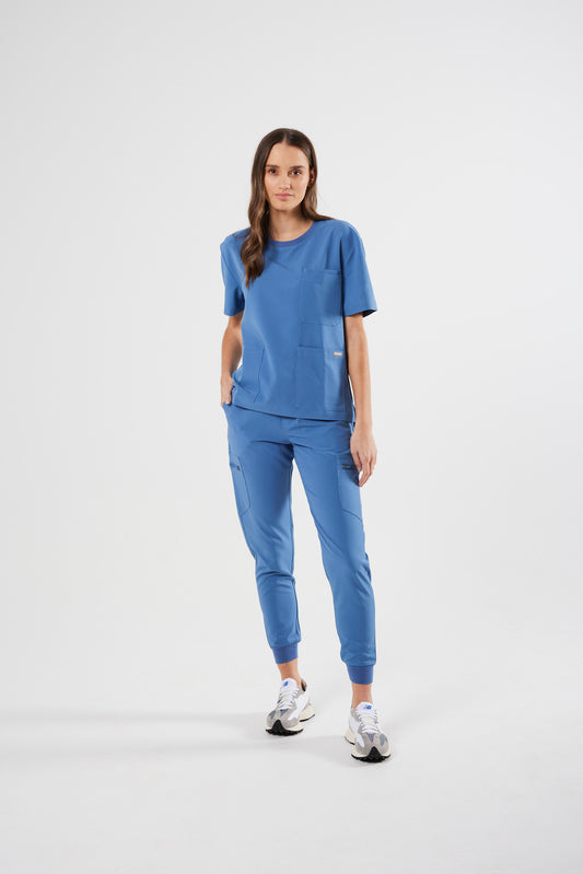 CLASSIC CREW NECK WOMEN'S SCRUB TOP (CEIL BLUE)