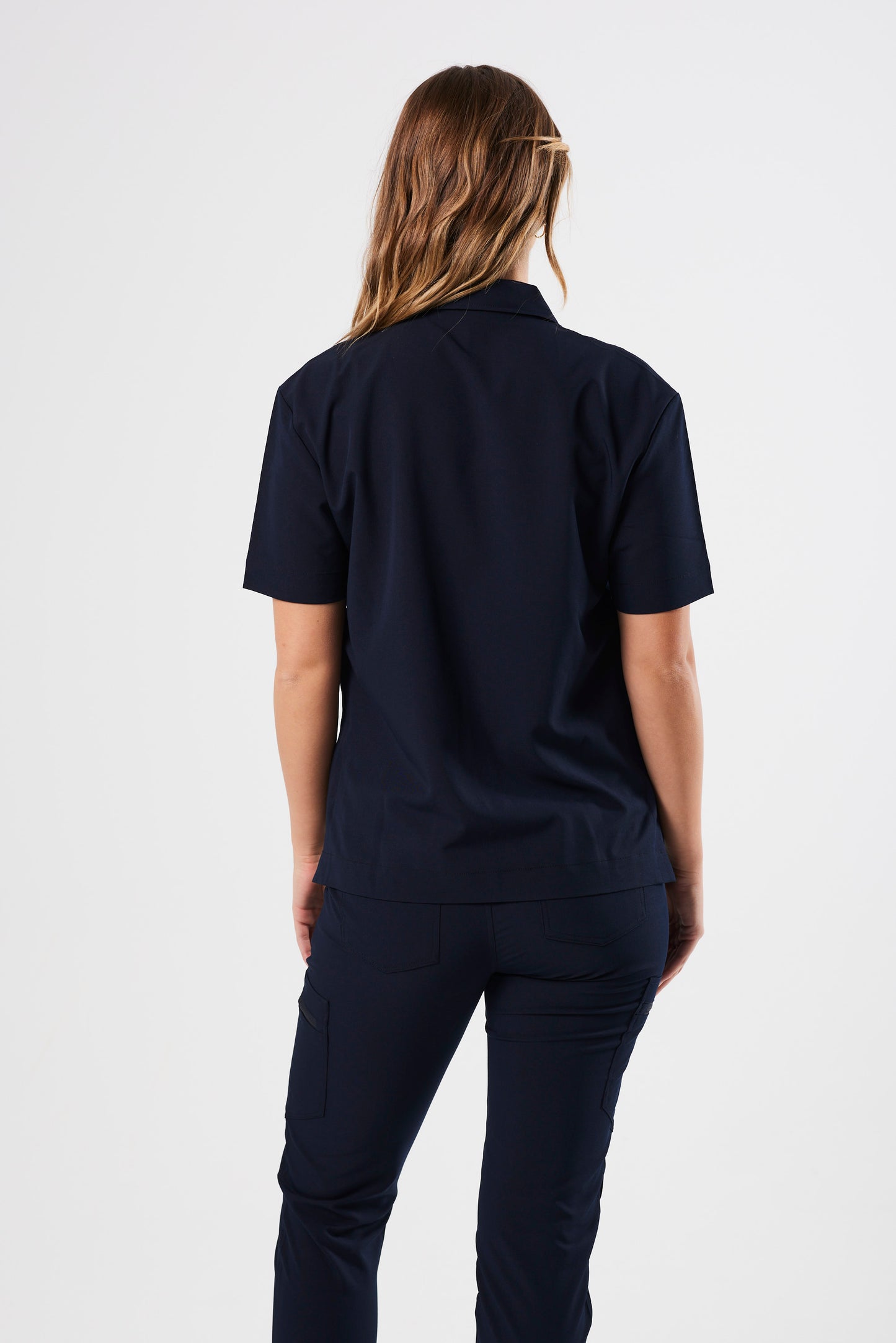 CLASSIC POLO NECK WOMEN'S SCRUB TOP (NAVY)