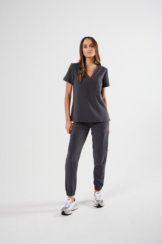 FLEX ONE-POCKET WOMEN'S SCRUB TOP (PEWTER GREY)