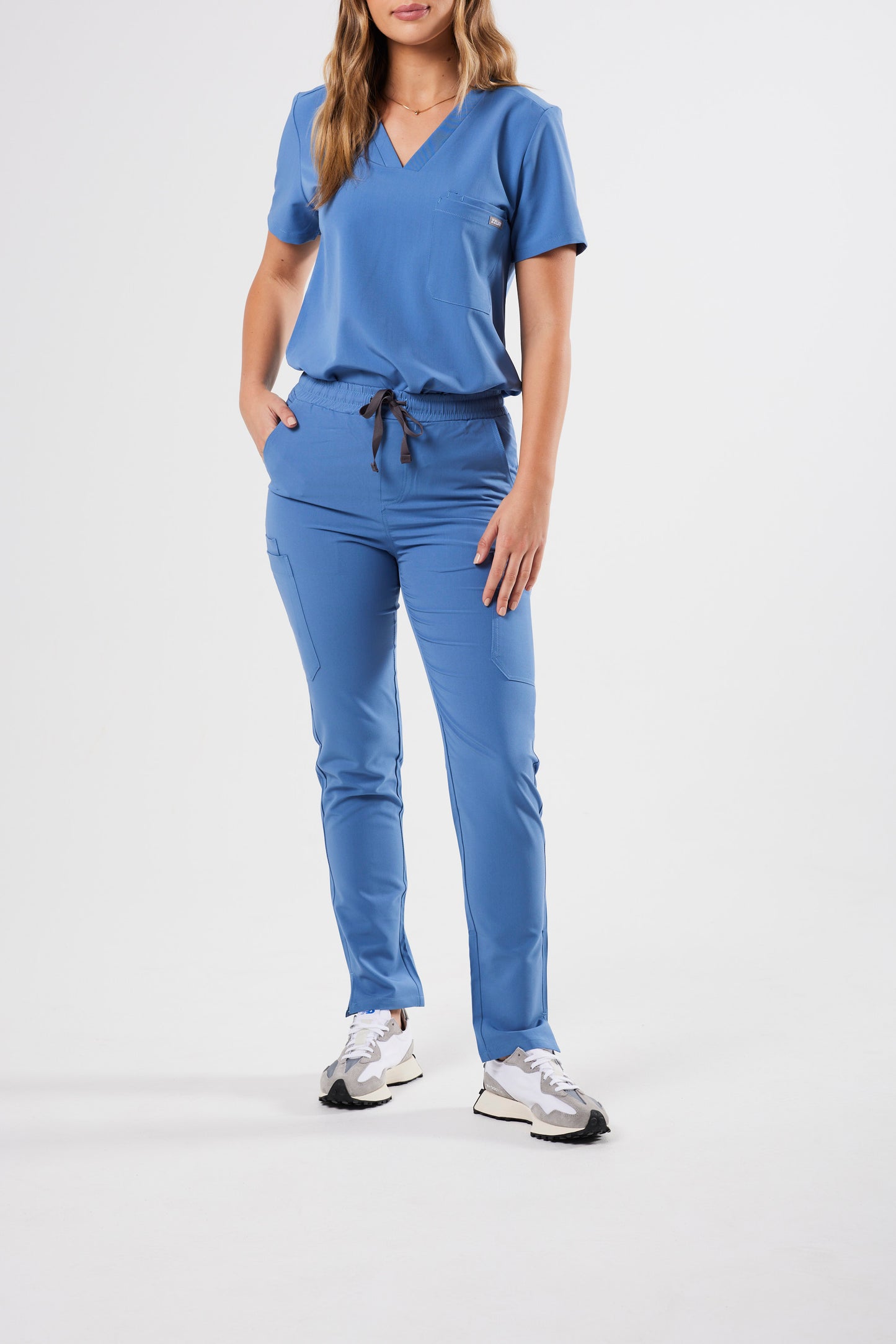 CLASSIC HIGH WAISTED SKINNY STRAIGHT LEG WOMEN'S SCRUB PANTS (CEIL BLUE)